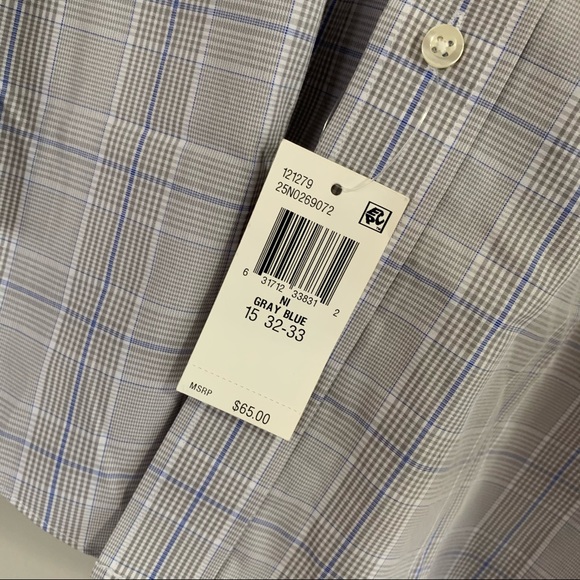 NWT Men’s CHAPS Blue & Gray Pattern Longsleeve Button Down Dress Shirt - Picture 5 of 9